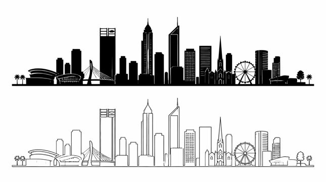 Perth City Skyline Silhouette and Outline Vector Illustration