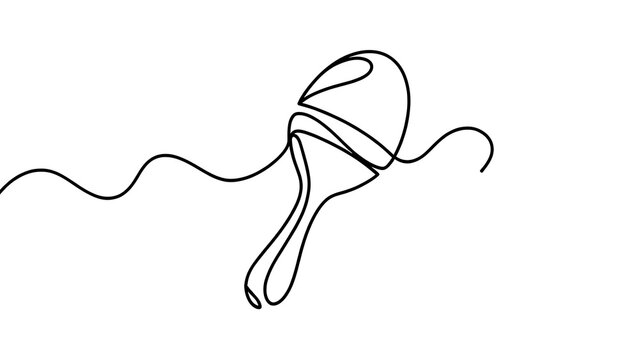 Minimalist line art maraca on white background.