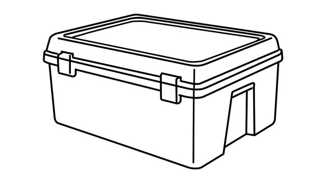 Plastic storage box with lid white background.