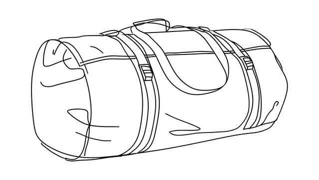 Illustrated duffel bag with handles white background.