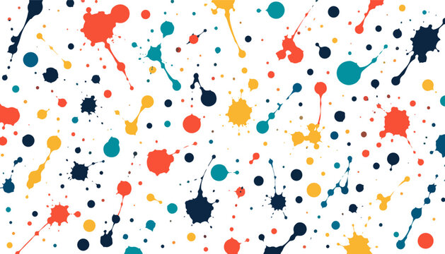 Abstract Colorful Paint Splash Seamless Pattern with Vibrant Ink Splatters on White Background, Modern Artistic Surface Design for Textile, Wrapping Paper, Packaging and Creative Projects