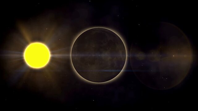 Lunar eclipse golden moon glowing in dark space background with dramatic cosmic light in 4K Ultra HD footage.
