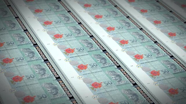 50 Malaysian Ringgit Banknotes Pattern Background Close Up, MYR Currency and Malaysia Financial Economy Concept