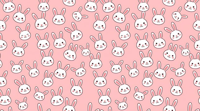 Cute white rabbit face seamless pattern on pink background