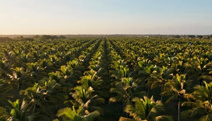 Fototapeta premium aerial view of lush coconut plantation stretching to horizon