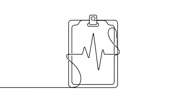 Minimalist ECG monitor line art white background.
