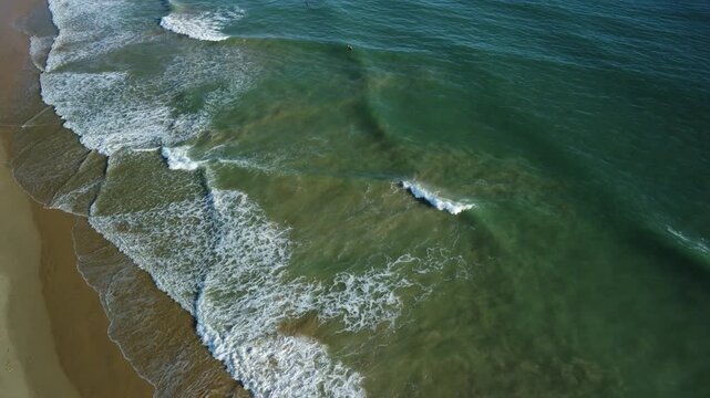 Aerial View of Ocean Waves Breaking in Turquoise Sea, Guadeloupe