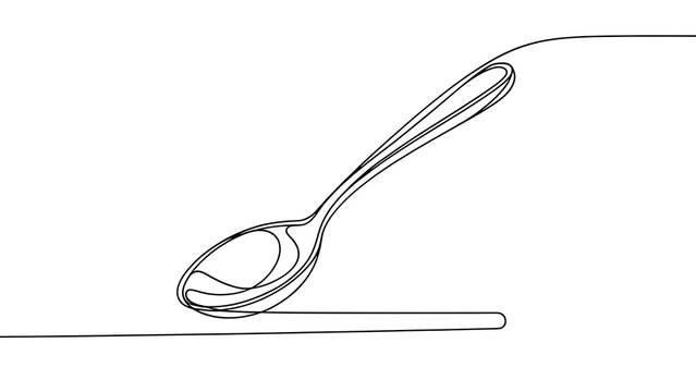 Minimalist spoon line art drawing white background.