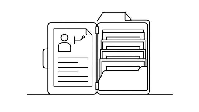 Open folder with documents on white background.