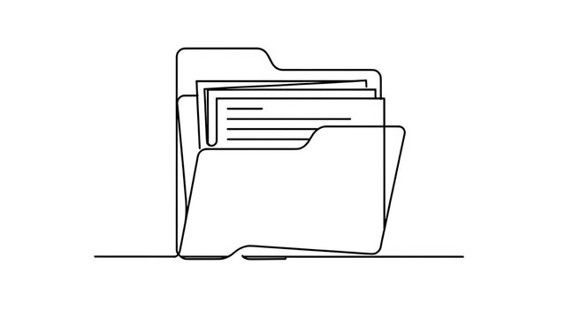 Open folder with documents on white background.