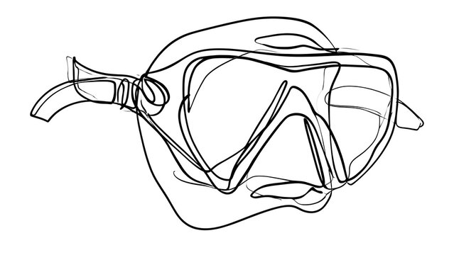 Scuba diving mask line art on white background.