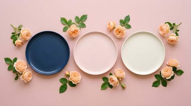 Elegant table setting with pastel plates and peach roses a stylish dining concept for events