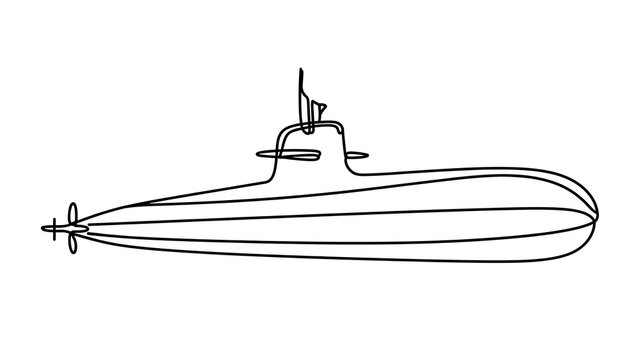 Submarine line art illustration white background.