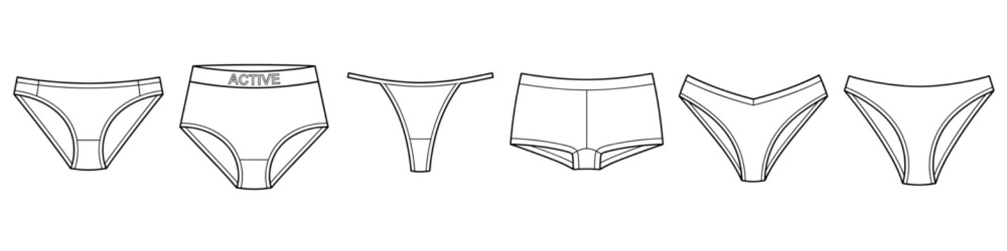 women panties lingerie underwear set with transparent background, fashion flat sketch vector illustration technical drawing template, cad mockup