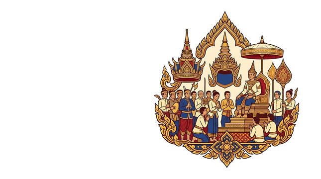 Traditional Thai Style Lamp with Golden Temple Architecture and Ornate Roof Inspired by Ancient Bangkok Wat Culture Decoration Isolated on White