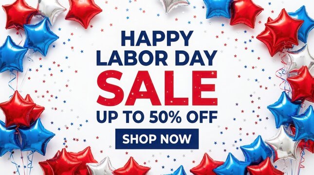 Usa labor day sale banner red white blue balloons discount promotion