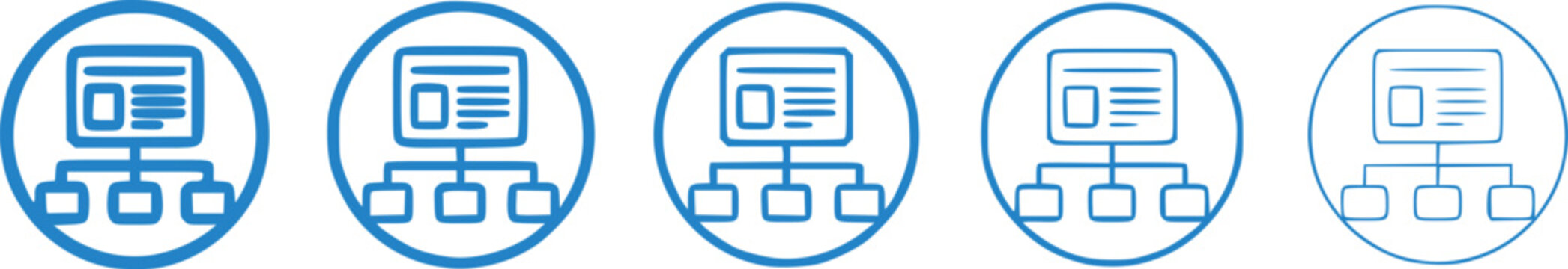 Website sitemap hierarchy vector line icon set with variable stroke weight for web development design