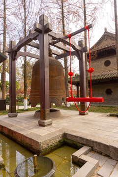 A large Buddhist bell in Small Wild Goose Pagoda in Xi'an, China.