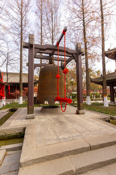 A large Buddhist bell in Small Wild Goose Pagoda in Xi'an, China.