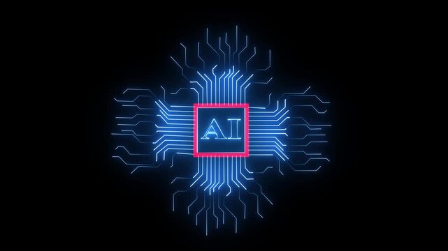 ..Futuristic glowing neon circuit board background with artificial ai core ip connect, digital technology network, abstract high design, blue light lines and luminous connection 4k animation video,.