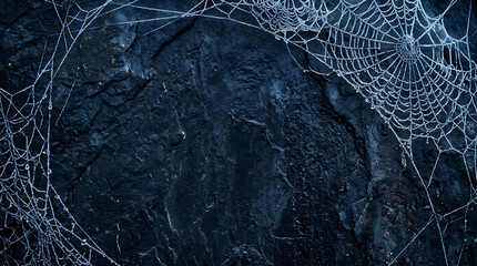 Obraz premium Icy spiderwebs on dark stone wall