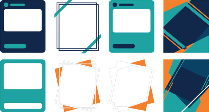 Trading card frame vector set with blank game card templates and abstract geometric frame mockups