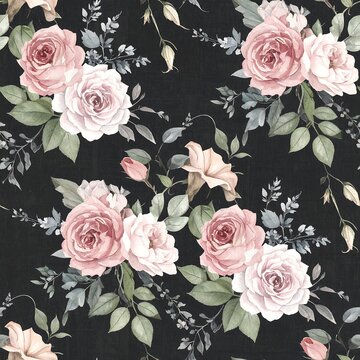 Earthy vintage floral repeat background featuring hand painted botanical blossoms