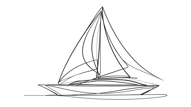 Minimalist sailboat line art white background.