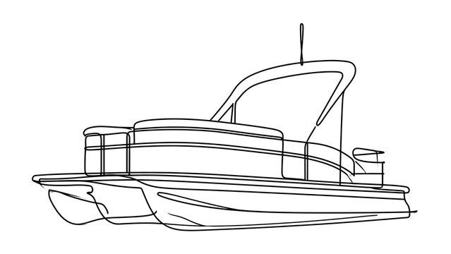 Pontoon boat line drawing white background.