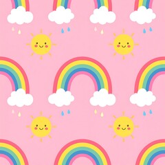 Obraz premium Cute pastel rainbow and smiling sun seamless pattern for nursery design