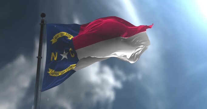 Flag of american state of North Carolina waving. Loop. Slow Motion