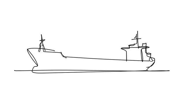 Simple line drawing of cargo ship white background.
