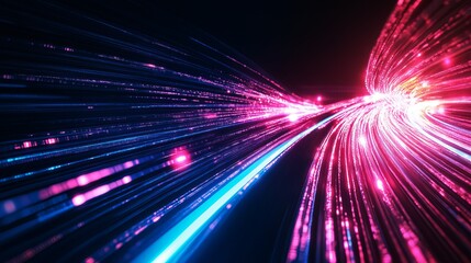 Fototapeta premium Abstract digital tunnel with vibrant pink and blue light trails, representing speed, data flow, and futuristic technology advancements