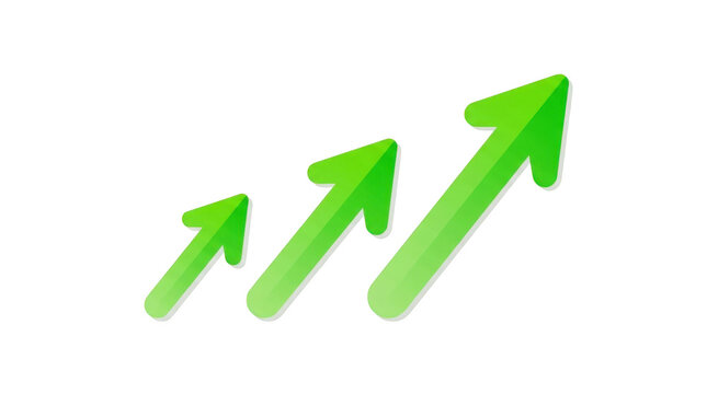 Three green upward arrows increasing in size