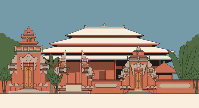 Traditional Indian Temple Architecture Style Building.