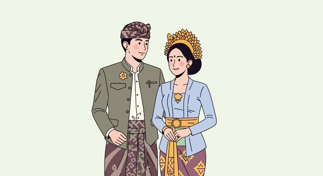 Traditional Balinese couple in formal attire.
