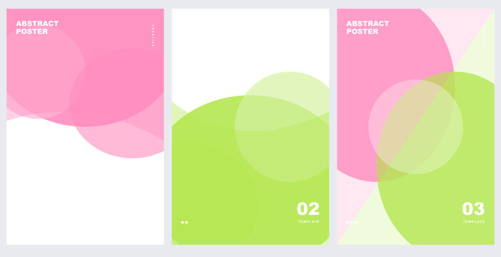 Set of abstract posters with overlapping circles and bright color palette. Vector illustration.