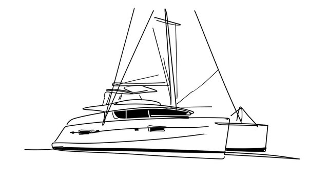 Modern catamaran sailboat illustration white background.