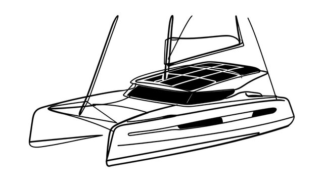 Modern catamaran sailboat illustration white background.