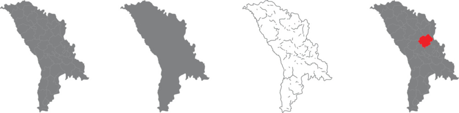 Set of moldova maps with administrative divisions and highlighted regions