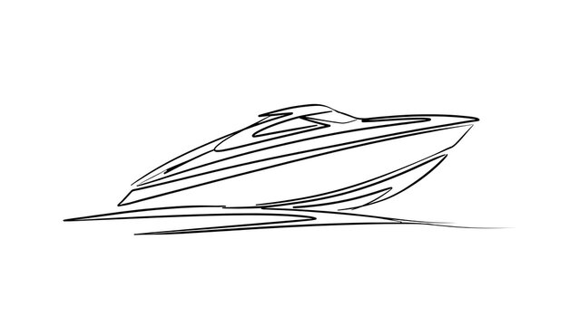 Speedboat line art illustration white background.