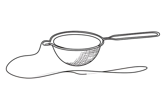 Strainer with long handle on white background.