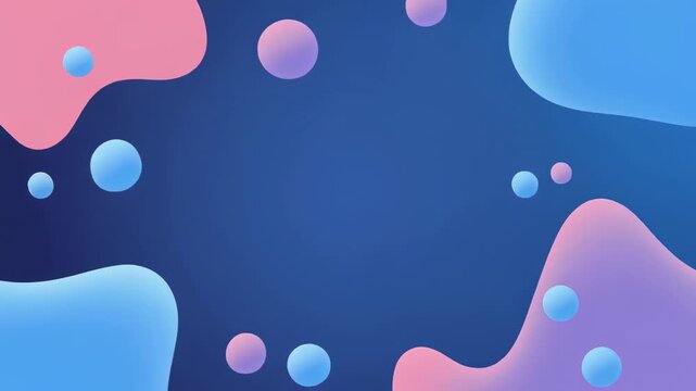 Smooth liquid shapes and spheres gently floating in deep blue ambient light