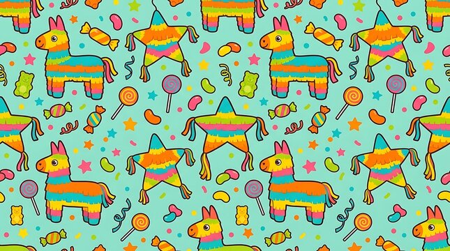 Colorful pinata and sweet candy seamless pattern for party themes