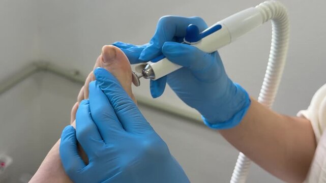 Routine foot care improves nail hygiene, comfort and appearance. Hardware pedicure is performed with precision tools to shape nails and maintain healthy feet in a salon environment.
