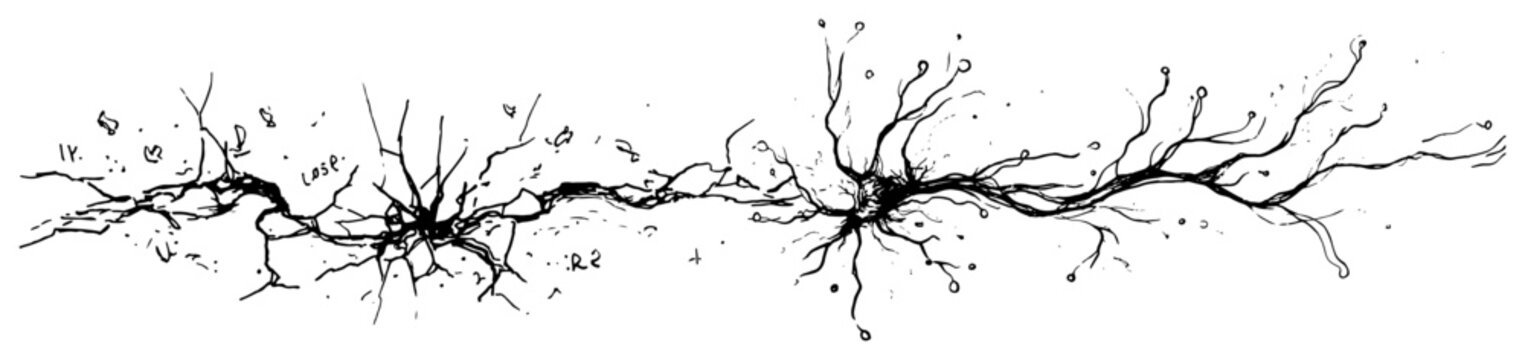 Abstract organic root network or neural pathways border hand drawn sketch style