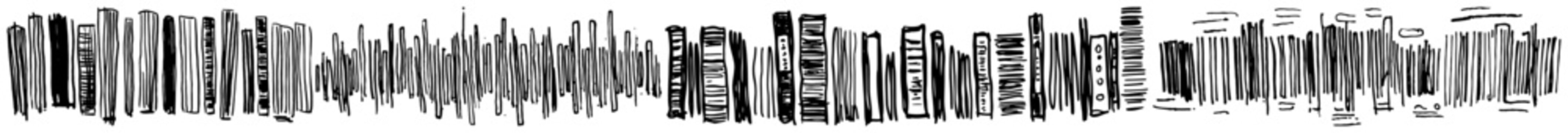 Abstract barcode lines or books on shelf panoramic border hand drawn sketch style