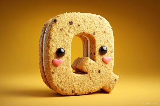 cartoon style 3d Q letter with the biscuit texture and shape