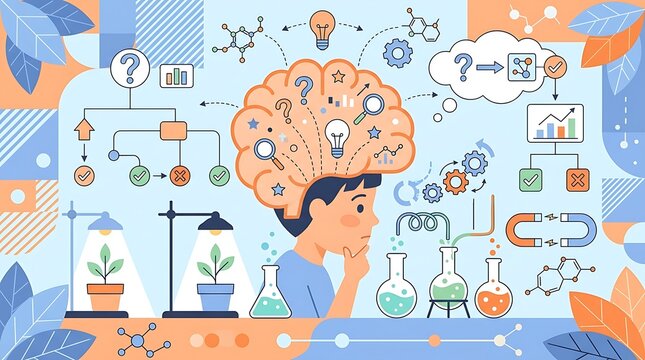 Boy pondering scientific concepts and data analysis in stem education