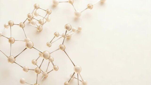 Molecular models are shown being arranged on a surface. The lab is well lit and the models represent different chemical structures. This captures the process of studying science